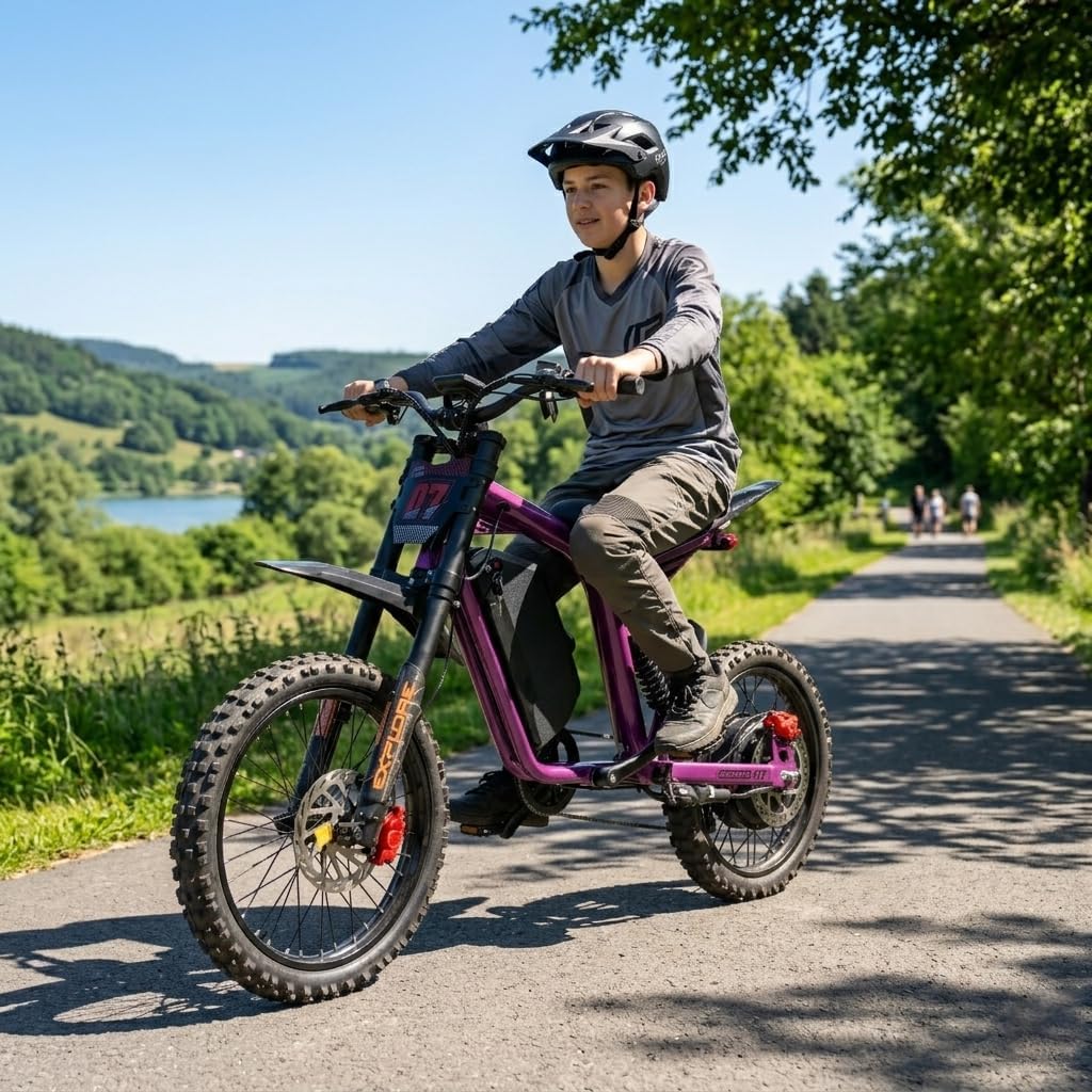 Eahora FT-07 3000W 30MPH Electric Dirt Bike for Teens/Adults 48V 18AH 40Miles Long Range Full Suspension Electric Motorcycle Bike 14"/12" Fat Tires, LCD Display with NFC Off Road ebikes for Age 13+