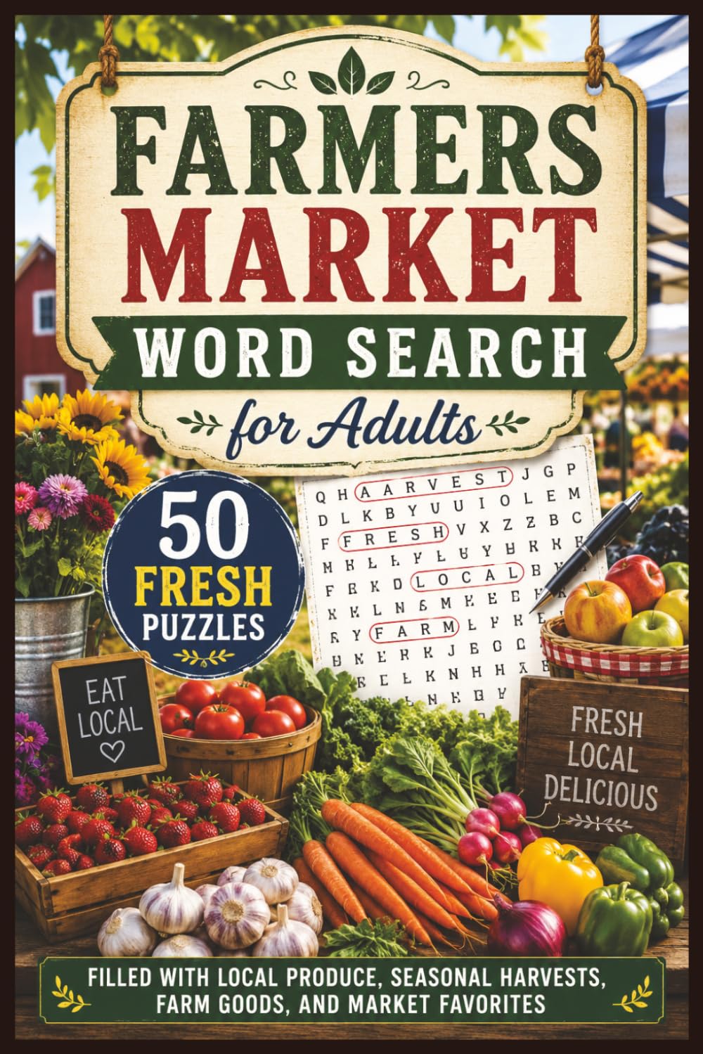 Farmers Market Word Search for Adults: 50 Fresh Puzzles Filled with Local Produce, Seasonal Harvests, Farm Goods, and Market Favorites (Word search books collection)