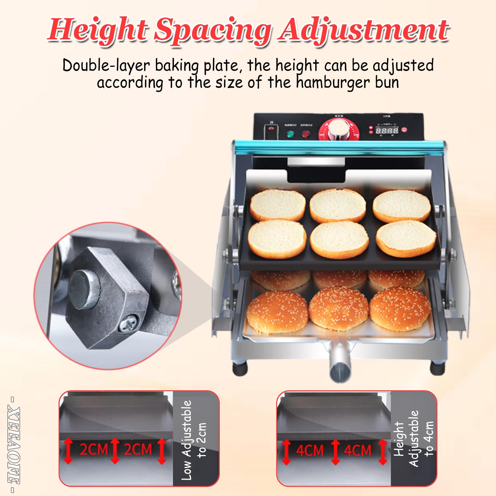 Tostapane in Acciaio Inossidabile per Hamburger, Tostapane Commerciale per 12 Panini, Controllo Temperatura 50-300°C (122-572°F), Tostapane a Doppio Strato per Ristorante per Panino, Bagel Small