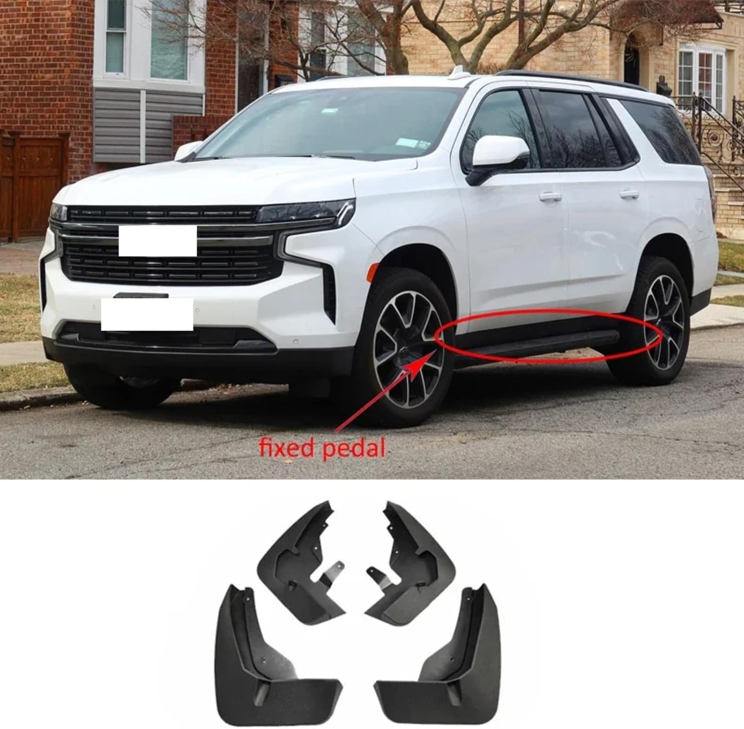 Front and Rear Fenders Mud Flap Mudguard Splash Guard Car Auto Accessories for Chevrolet Tahoe GMC Yukon 2021 2022 2023 2024 (for Fixed Pedal)