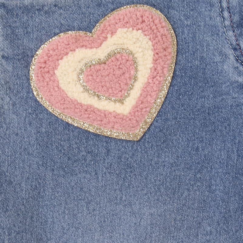 Image of Cutecumber Girls Cotton Rich Denim Wide-Leg Jeans - Side Panel Printed with Floral Ribbon Accessory, Stylish Casual Outfit for Baby Girls & Kids (Age 1-15 Years)