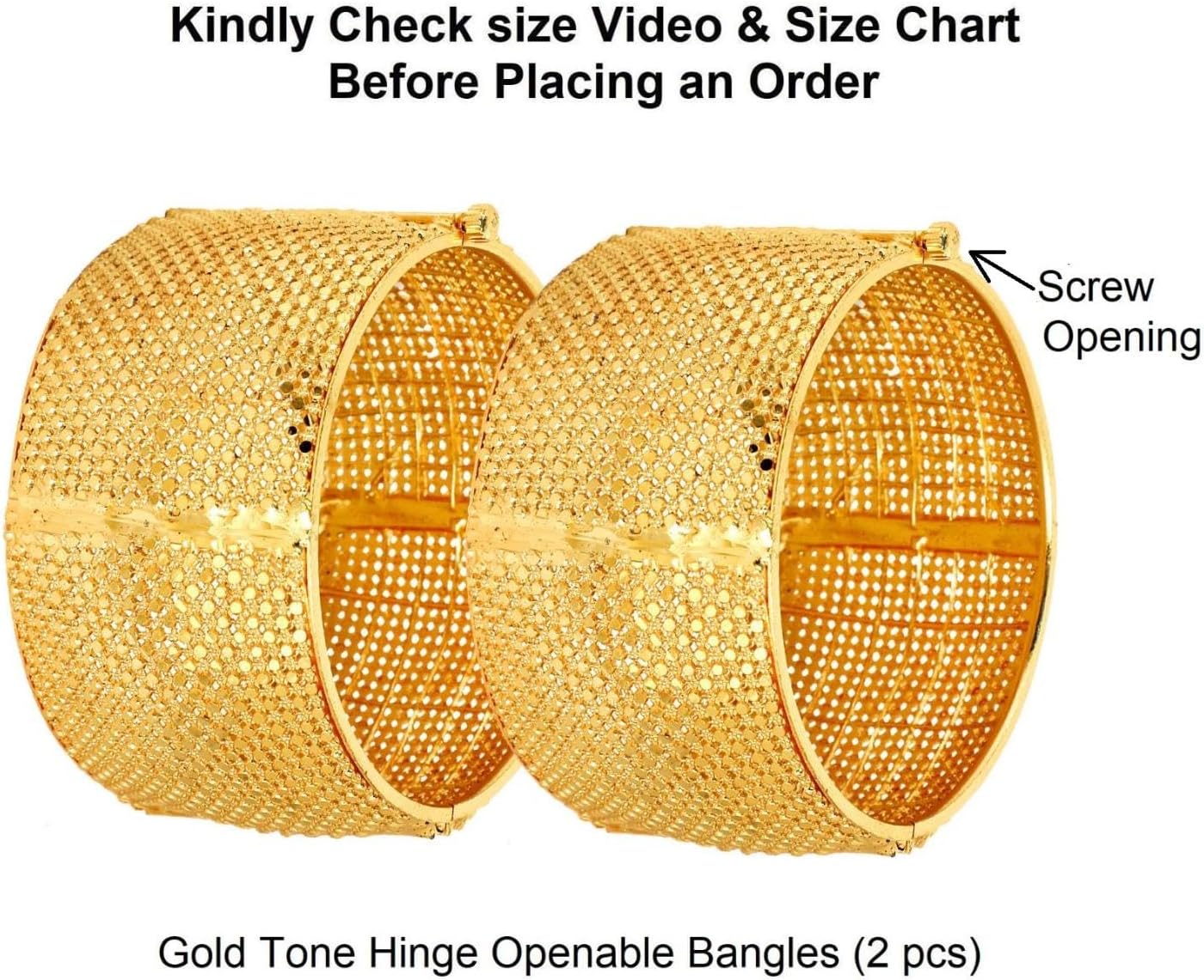 Efulgenz Gold Tone Indian Bangle Set for Women Dubai Style Bangle Set Engraved Filigree Style Hinge Openable Big Broad Bangles Bracelet Indian Bridal Jewelry for Wedding Bollywood Fashion Jewelry (2 Pcs)