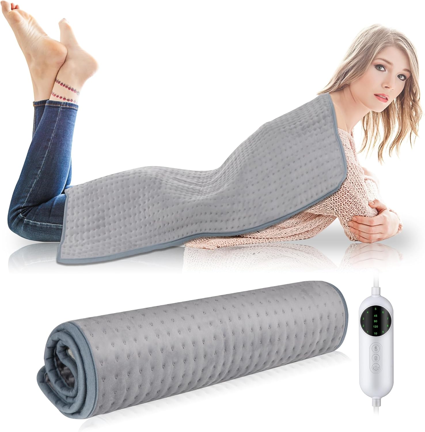 Extra Large Heating Pad 41"x21" Heating Pads Large Size for Back/Shoulders/Neck Pain Relief Collapsible Electric Heating Pad Most/Dry 10 Modle Fast Heat 3 Time Setting