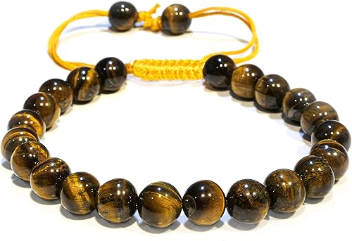 Vista 302 de Adjustable Crystal Bracelet – Gemstone Bead Bracelet with Adjustable Macrame String – Chic Gemstone Bracelet for Men and Women – 8mm Round Healing