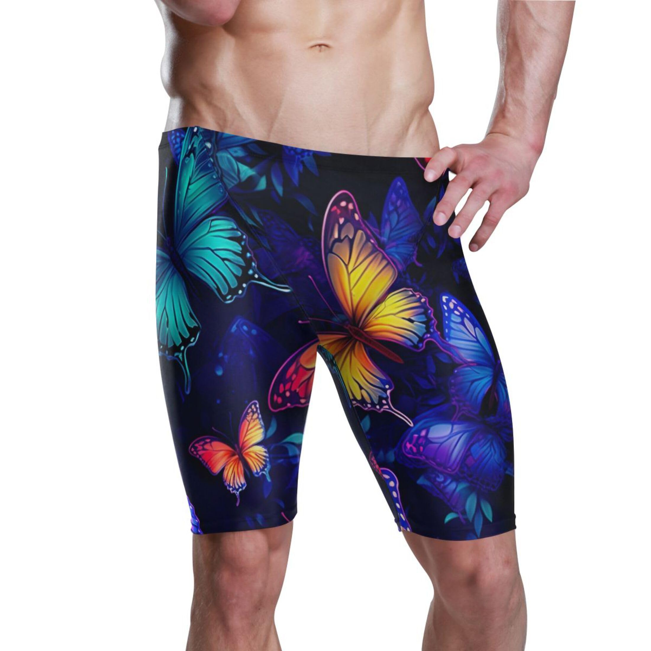 UMIRIKO Color Butterfly Men's Swim Jammers Racing & Training Swimsuit Fast, Flexible,Comfortable XXXL B0401546, 3X-Large