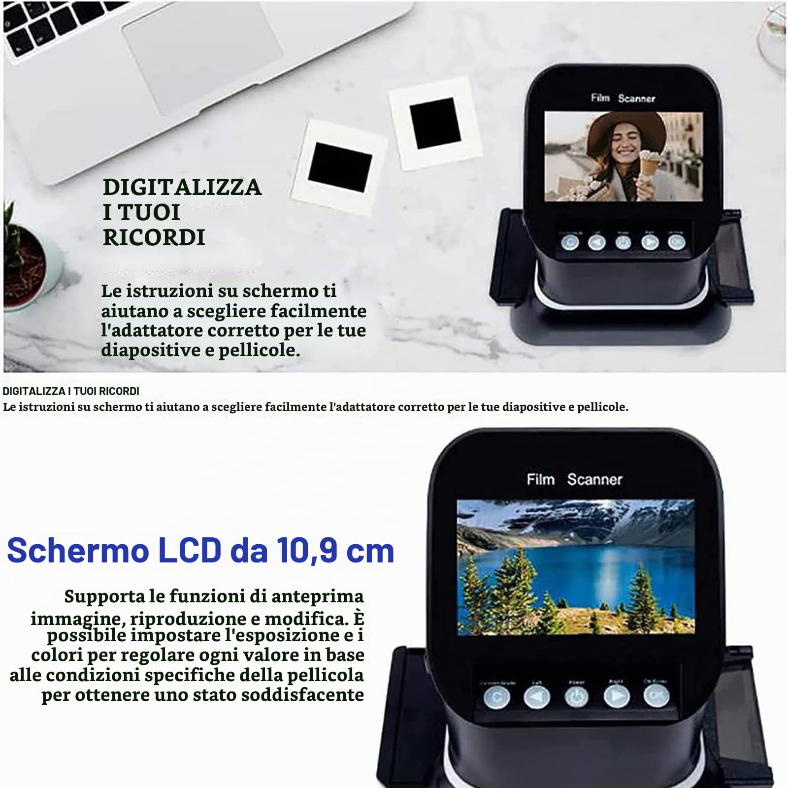 Scanner Digitale per Pellicole E Diapositive, 120 Scanner per Pellicole Ad Alta Risoluzione, Conversione di Negativi E Diapositive da 35 Mm, 135, 126, 127 in JPEG Digitale, Convertitore di Foto