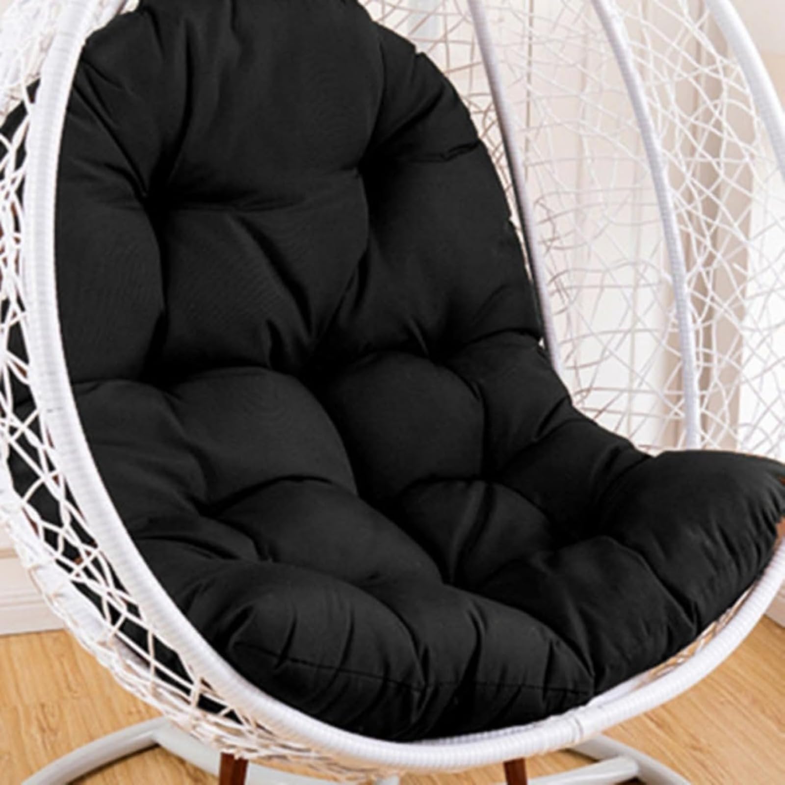 Cuscino per sedia a forma di uovo,Cuscino per poltrona sospesa,cuscino per sedia in rattan,cuscino integrato,Varie opzioni di colore,Adatto per giardini esterni, altalene interne, divani Nero