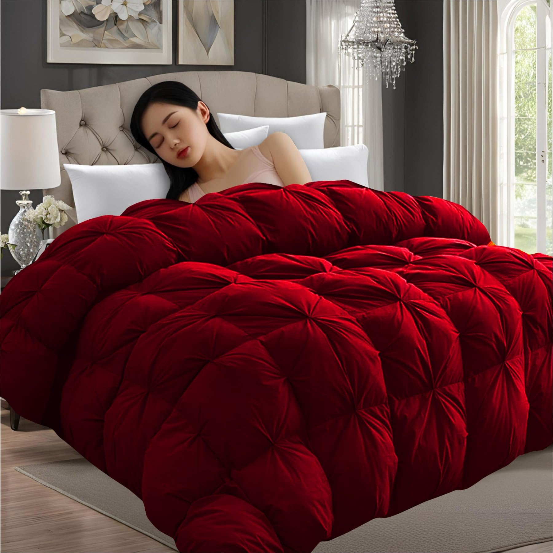 Epinch® Luxurious Pinch Pleat Comforter with 500 GSM Polyfill 4 Corner & 4 Side Loops Designed for Home and Hospitality (Burgundy, King 92X106 Inch)-image-22
