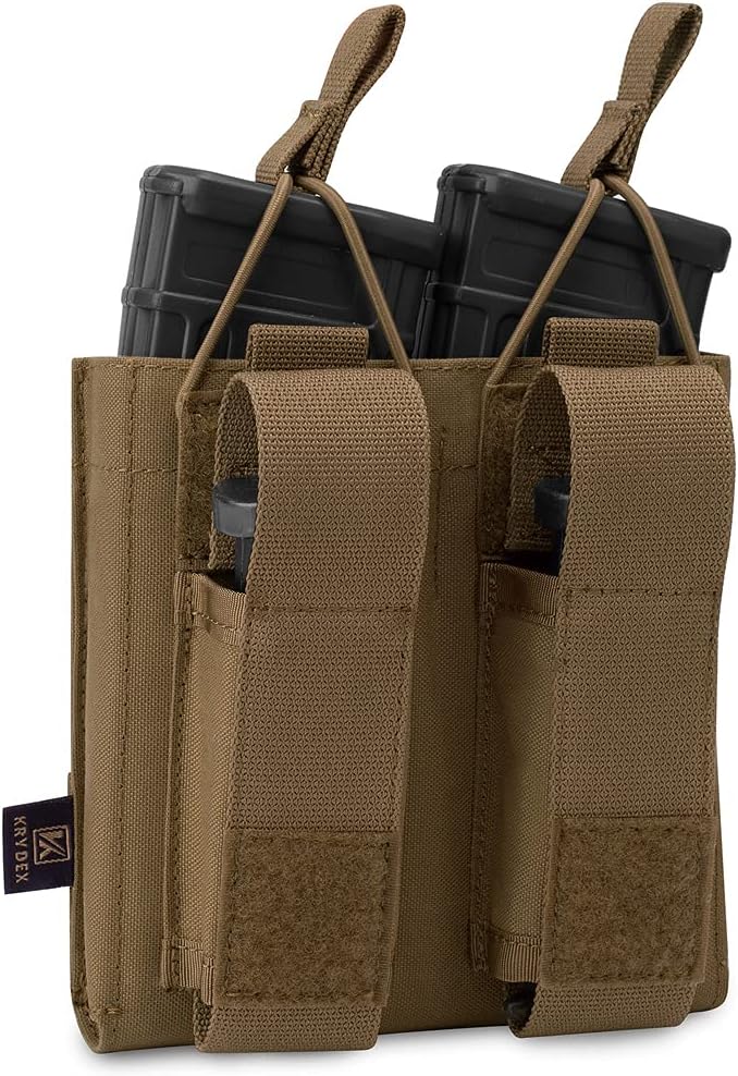 KRYDEX Triple/Double/Single Open-Top Mag Pouch for 5.56 .223 Magazine with 1911 HK45 Glock 9mm Pistol Mag Pouch