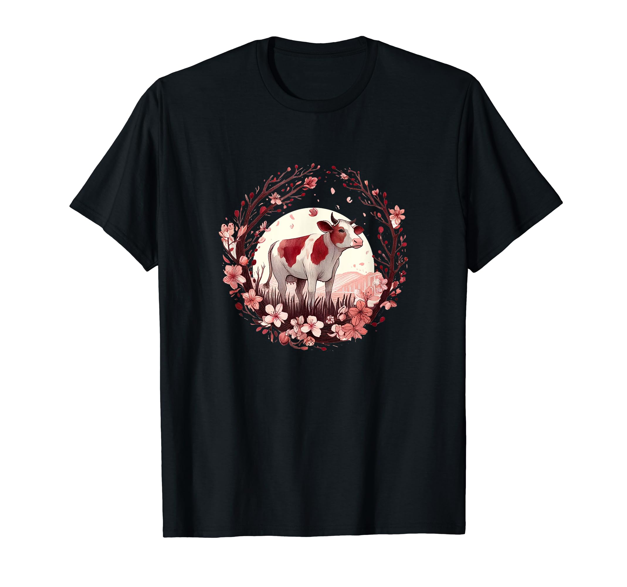 Amazon | 美しい牛のアート花柄牛のデザイン。 Tシャツ | T