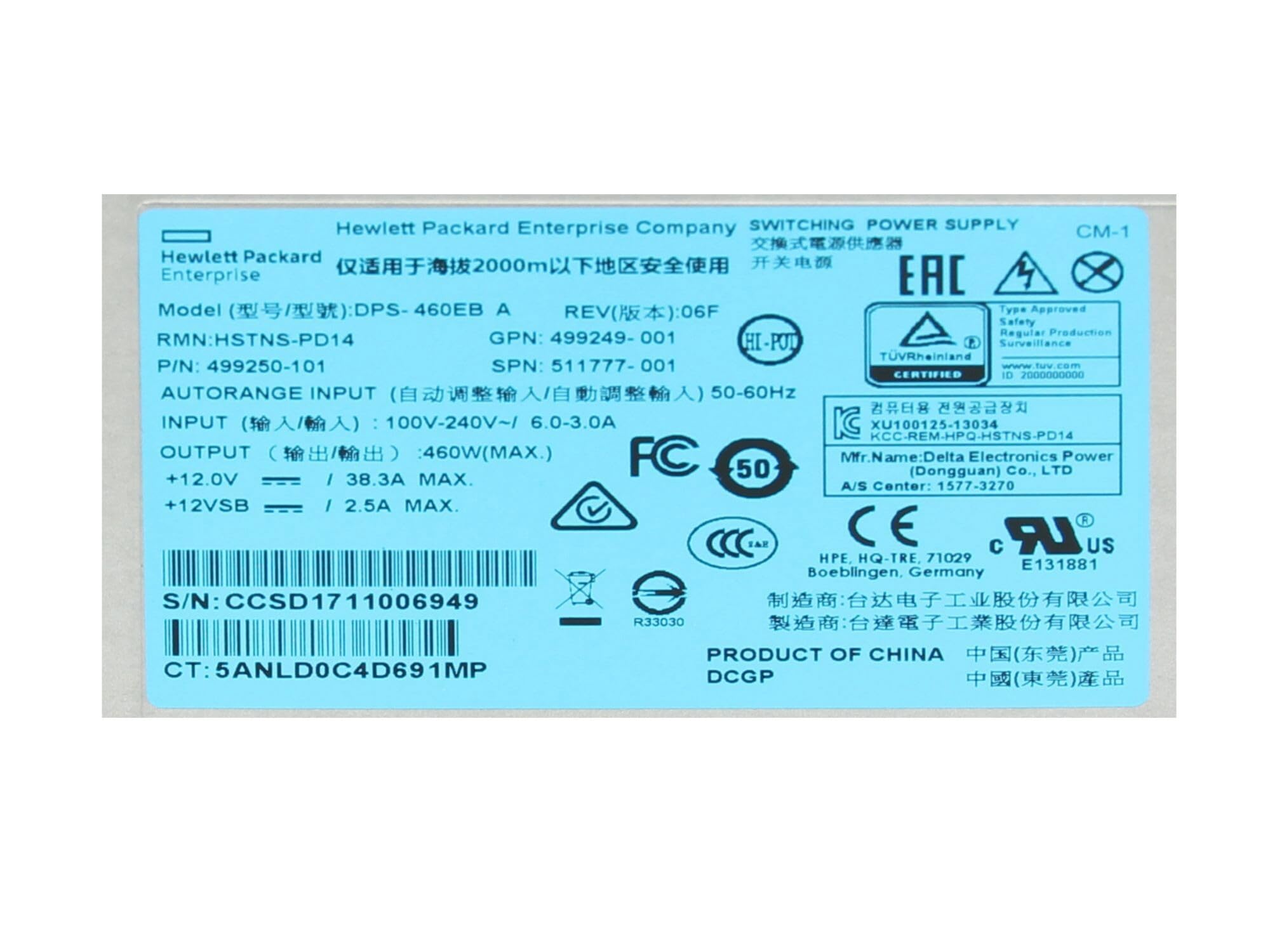 HP Fuente de alimentación del Servidor 460 vatios Original ProLiant DL380 G7