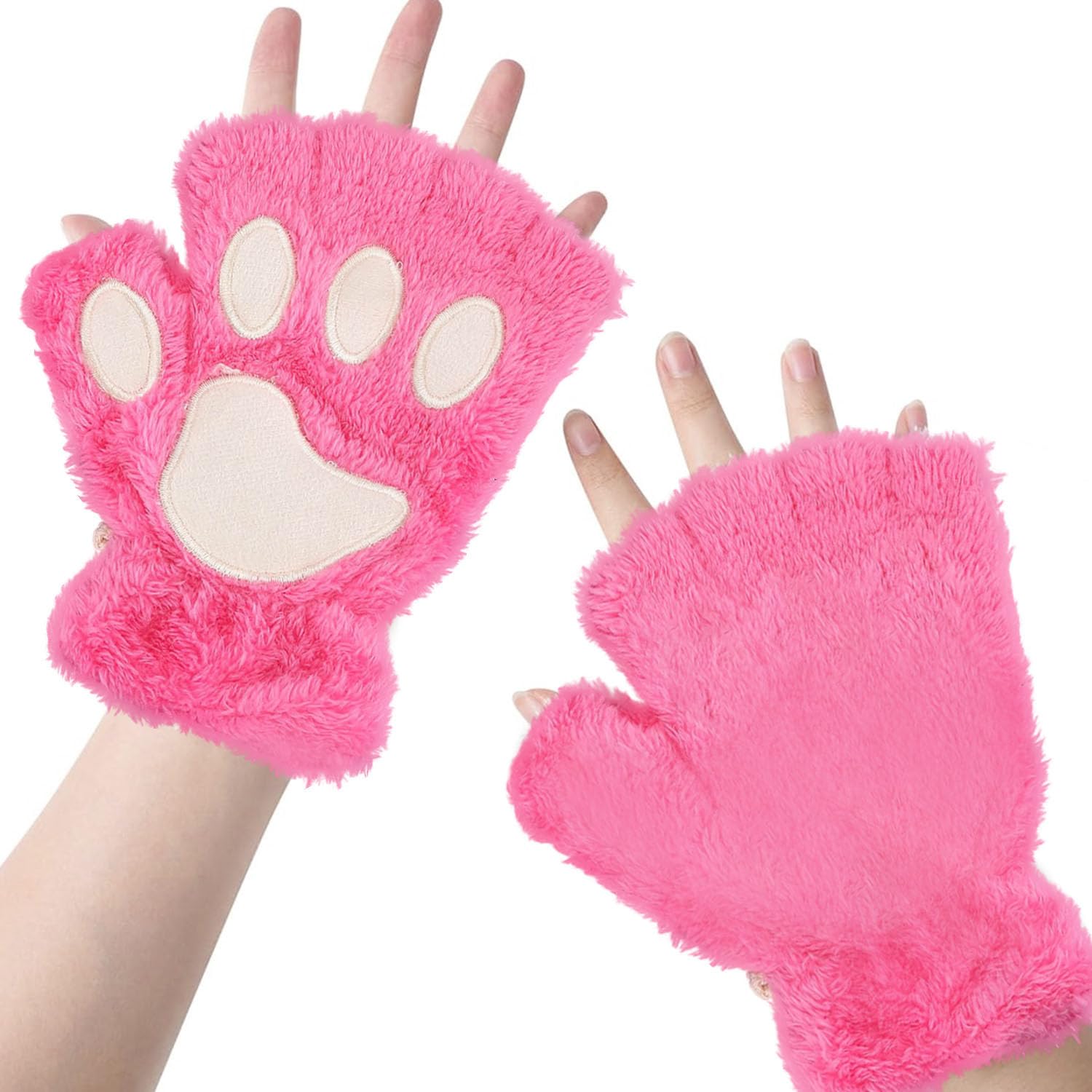 Tiny Chou Cat Paw Gloves for Cosplay Party Halloween Costume Accessories, Winter Fingerless Warm Gloves for Women Girls