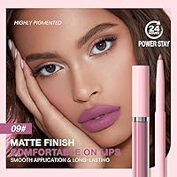 Vista 16 de AMY'S DIARY Juego de 2 delineadores de labios y lápiz labial, color verde oscuro, brillo de labios mate, lápiz labial líquido mate, 24 horas, lapiz