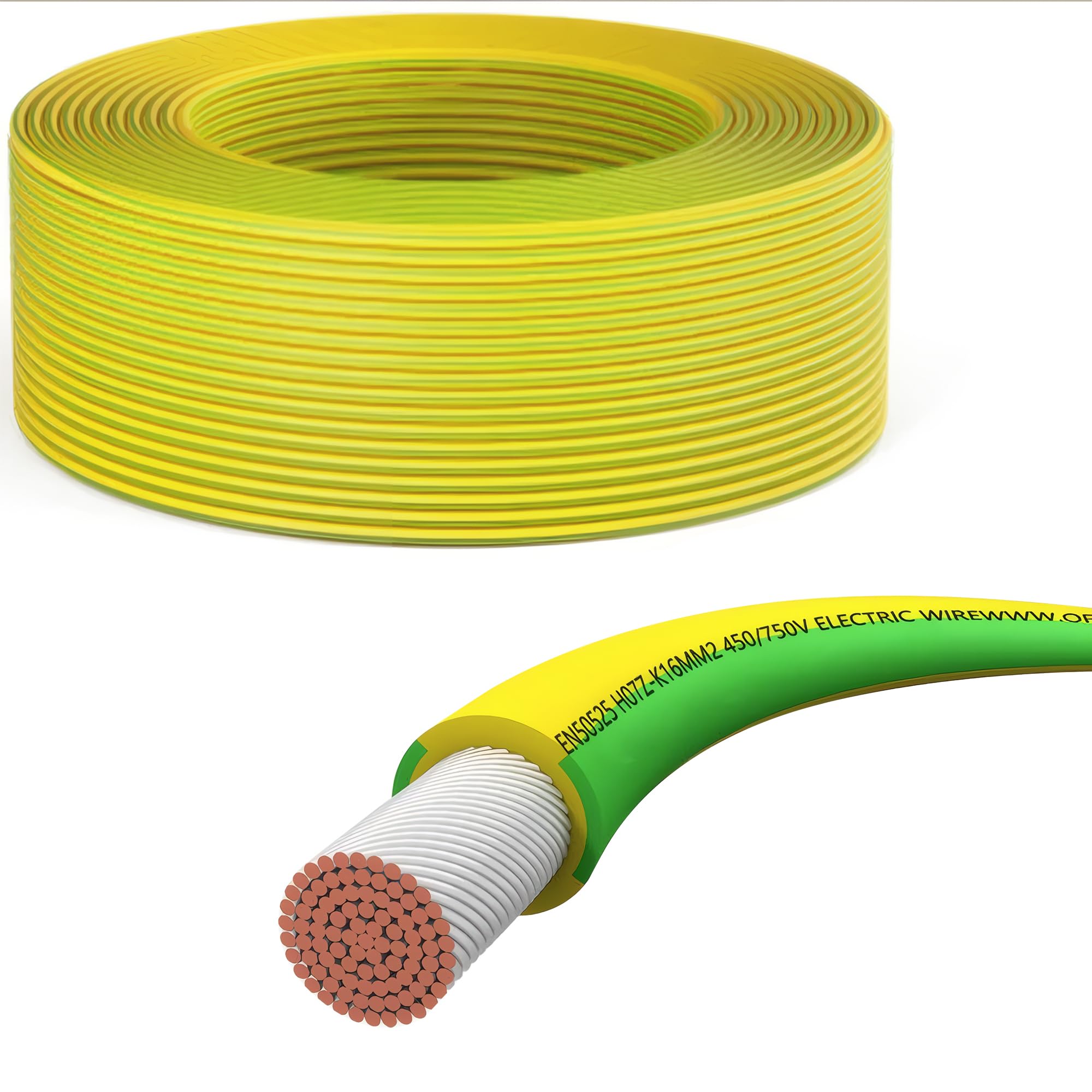 Offgridtec H07V-K cavo di messa a terra 10 mm² 450/750V, rame a fili sottili, isolamento XLPO e PVC ritardante di fiamma, certificato HAR, posa fissa, alta flessibilità (verde/giallo, 30 m)