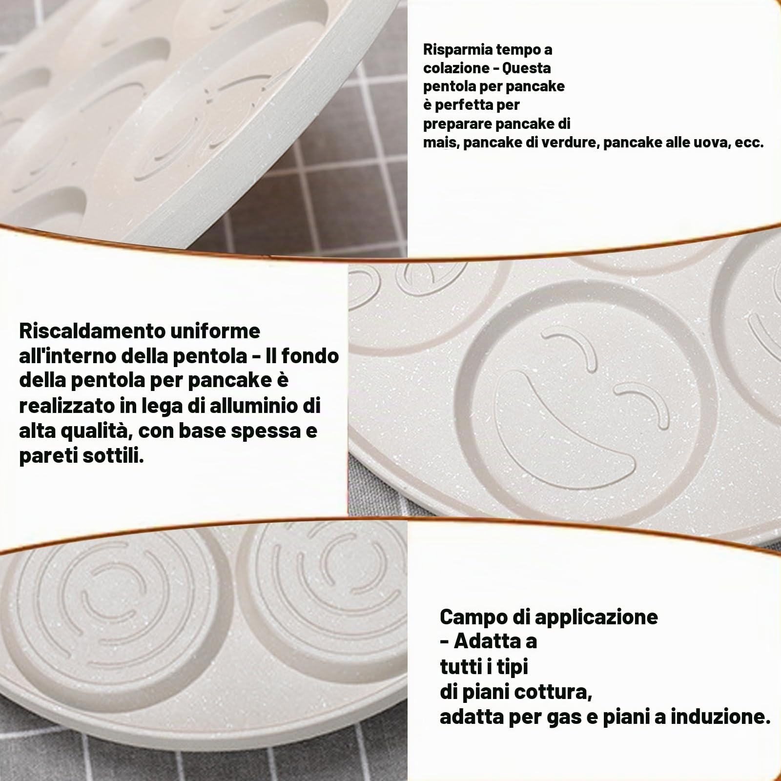 Padella antiaderente per pancake, 26 cm, con sette fori, per crepes Crepes Maker con facce sorridenti, padella per pancake per gas, ecc, padella per uova fritte per omelette, frittelle, hamburger