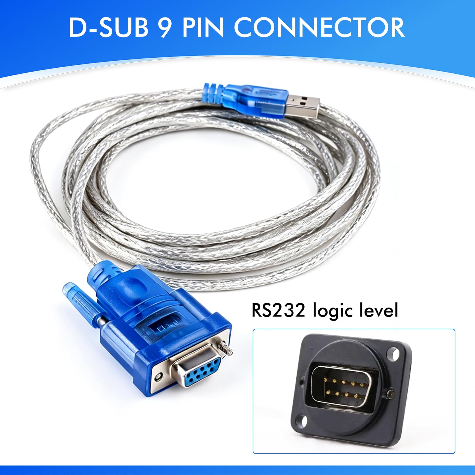Adattatore da USB a seriale 3 m, RS232 a USB, cavo adattatore USB a RS232 DB9, adattatore seriale USB per porta COM, compatibile con Windows 11 10 8 7 Mac Linux, Plug & Play
