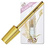 PANA Tapered Barrel Carbide 3/32 Shank Size - (Gold, Extra Fine Grit) - Fast remove Acrylic or Hard Gel Nail Drill Bit for Manicure Pedicure Salon Professional or Beginner