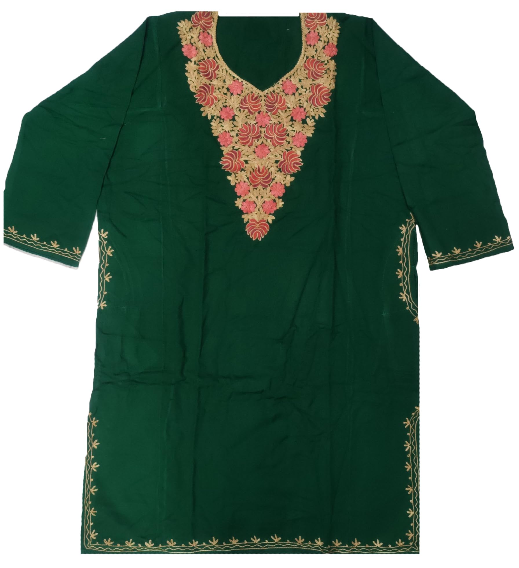 Womens Woollen Kashmiri Embroided Phiran (vch19119, Green, Free Size)-image-6