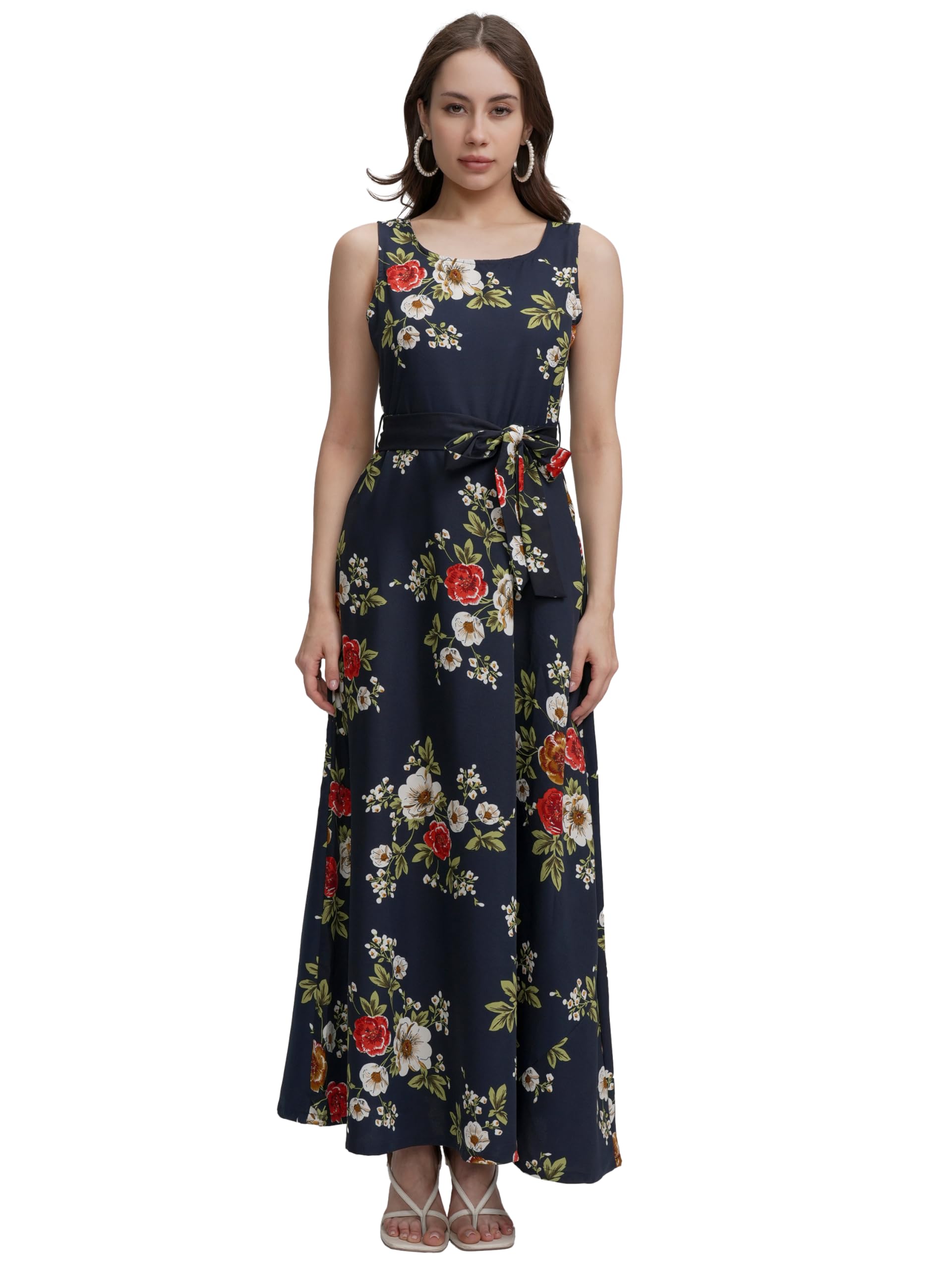 tokyo talkies Women's Elegant Blue Printed Maxi Dress with Sleeveless Style Perfect for Casual & Semi-Formal Occasions-picture-22