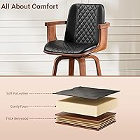 Vista 6 de Bar Stools Set of 2, 26" Bentwood Barstools with Arms, Mid-Century Modern Counter Height Swivel Bar Chairs, PU Leather Barstools with Back &