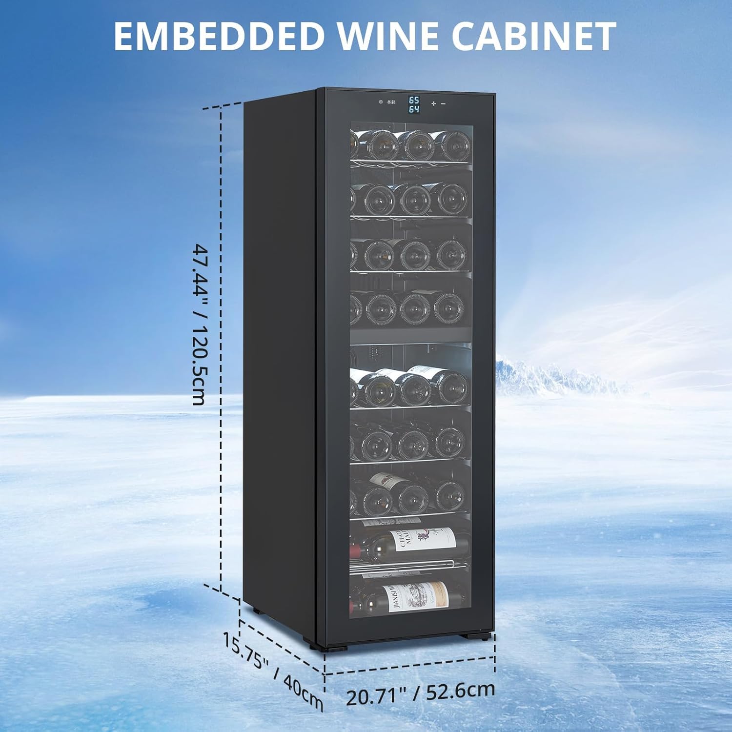 OutdoorVibe 39-Bottle Freestanding Wine Cooler Refrigerator - Adjustable 41-64°F Digital Display, Glass Door & Shelves for Red/White Wine, Champagne, Beer