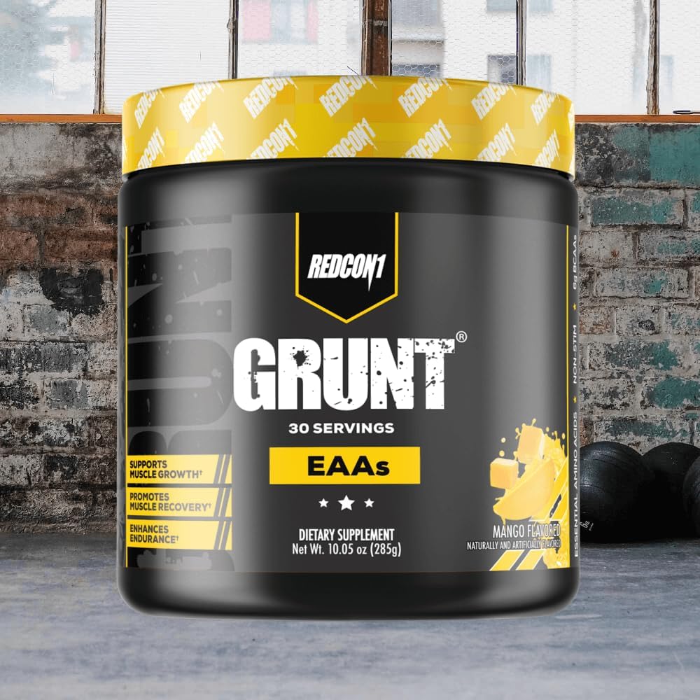 REDCON1 Grunt EAAs, Mango - Sugar Free, Keto Friendly Essential Amino Acids - Post Workout Powder Containing 9 Amino Acids to Help Train, Recover, Repeat (30 Servings)