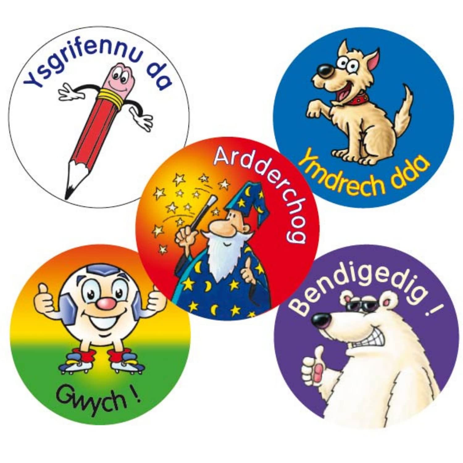 Primary Teaching Services Ltd Multicoloured 175 Mixed Welsh Language Motivational Childrens Pupils School Praise Teachers Reward Stickers 37Mm Primary Teaching Services