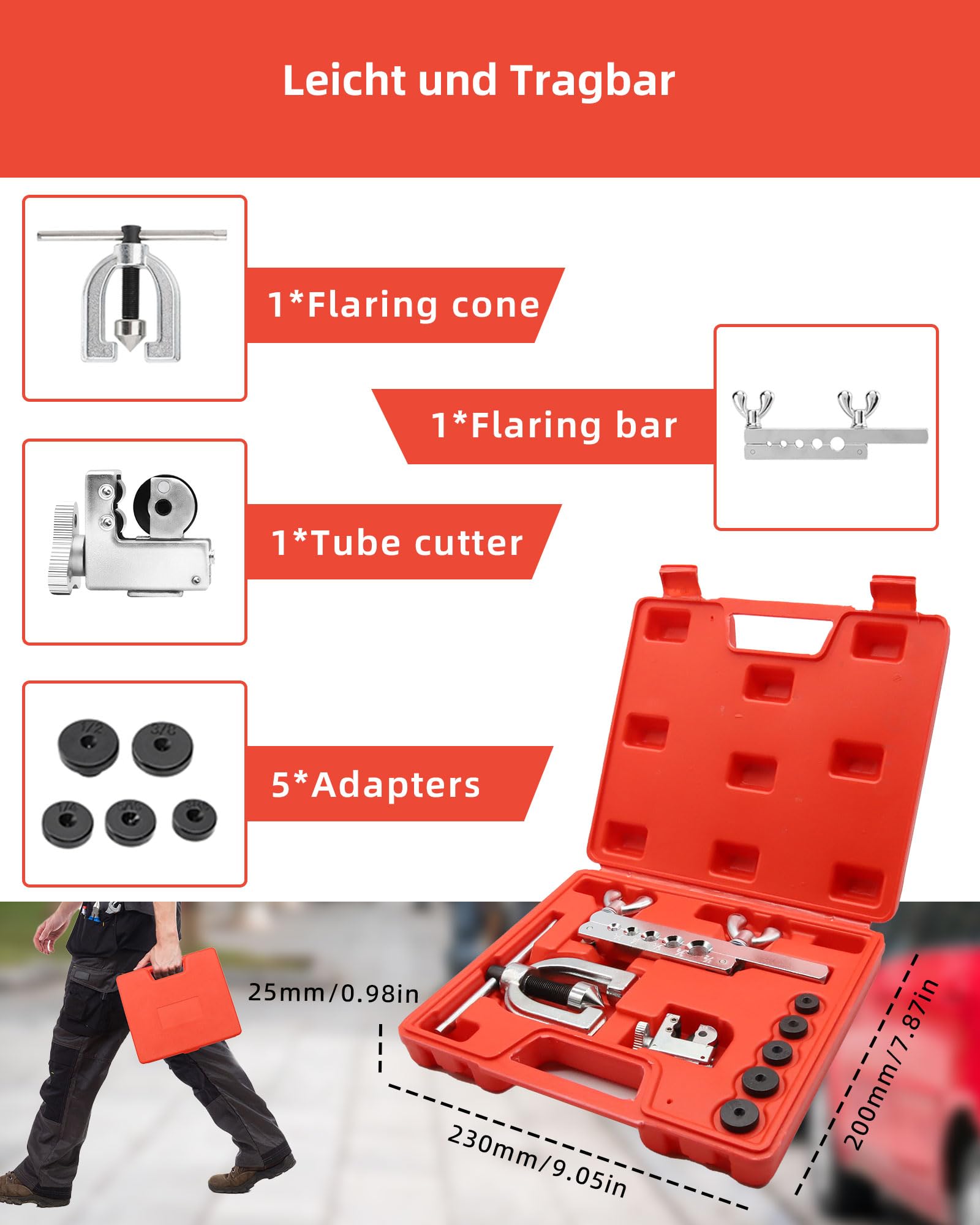 Kit de abocardador para línea de freno - 10m acero Ø 3/16" con 20 conexiones roscadas + 10 conectores M10, doble y simple para sistemas de frenos hidráulicos de automóviles
