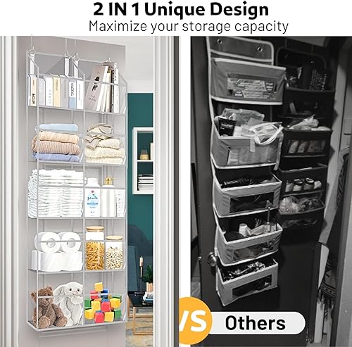 Miniatura 2 de Organizador de 5 niveles, almacenamiento extra grande detrás de la puerta de 10 compartimentos, capacidad de peso de 50 libras sobre la puerta,
