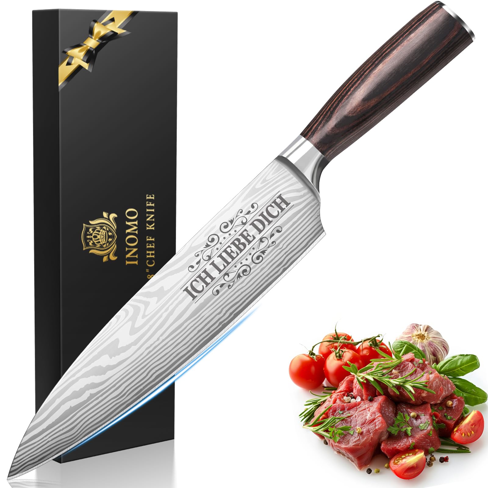 INOMO Geschenk Valentinstag für Ihn, Küchenmesser Geschenke für Papa, Kochmesser Valentinstag Geschenke für Ihn, Papa Geschenk Chefmesser Fleischmesser, Geschenke für Männer Geburtstag