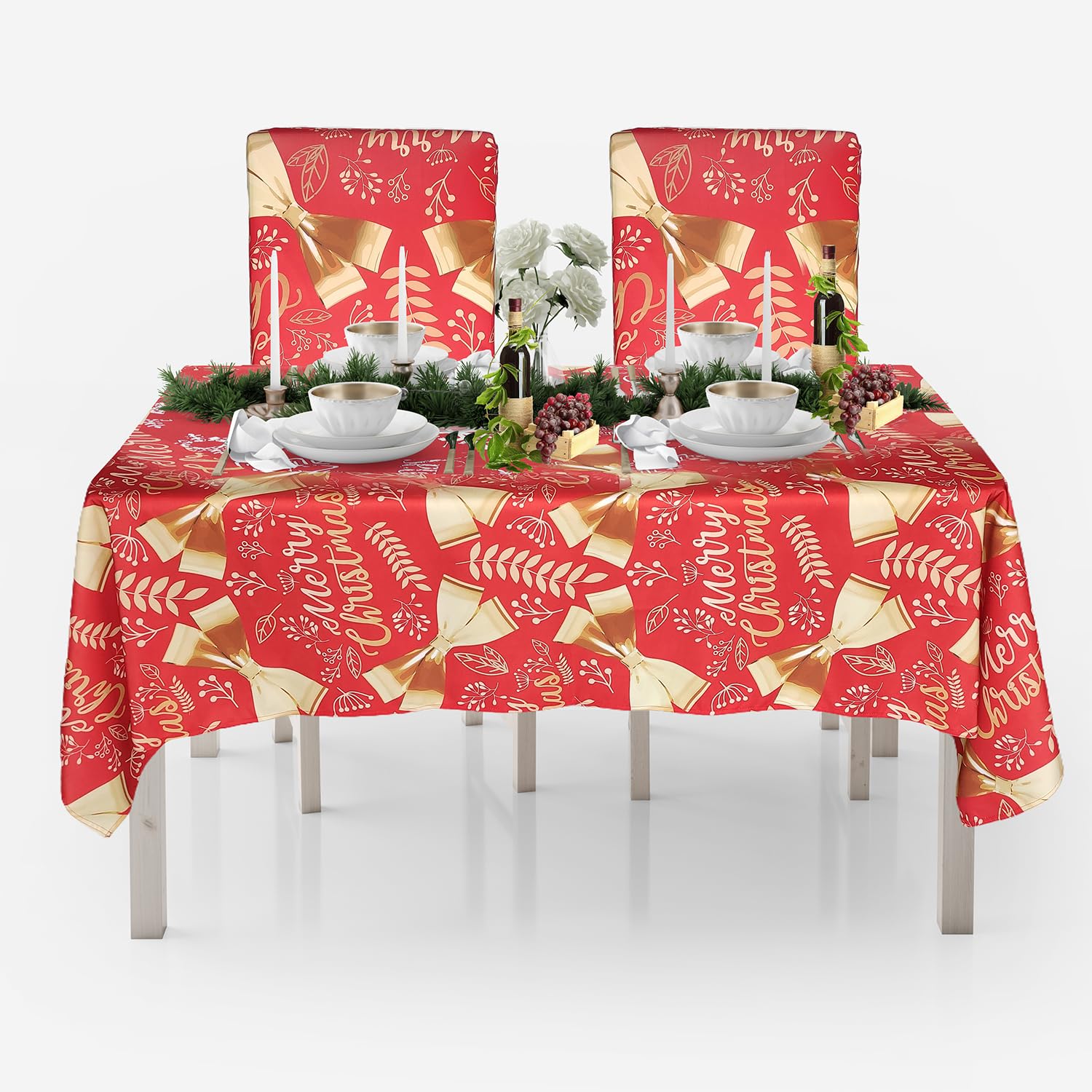 Linge de table de Noël avec nappe 152x213 cm et housses de chaise pour repas de fête