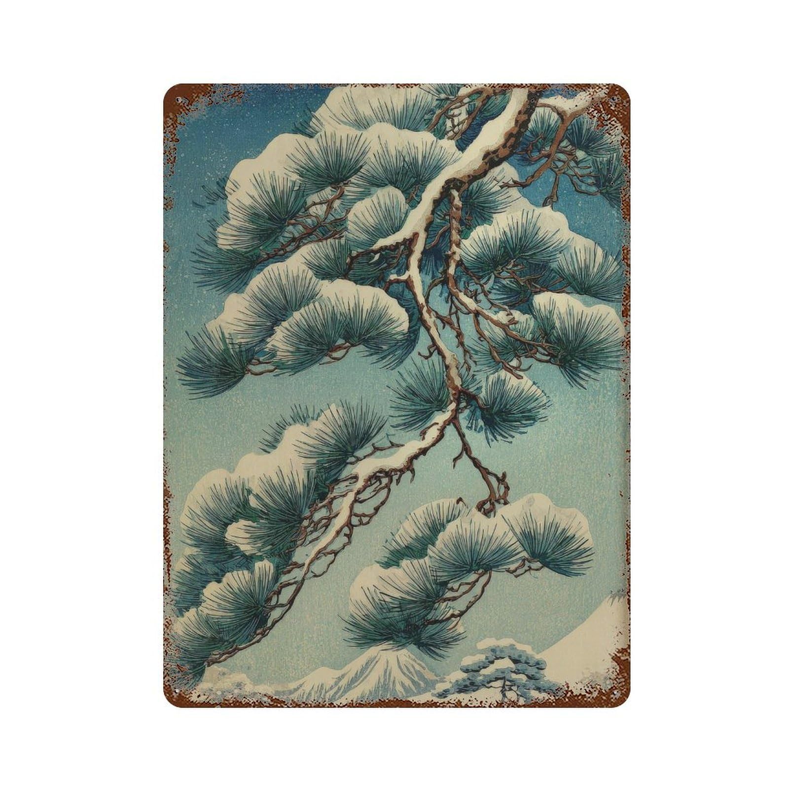 xiaoxiaoshen Snowy Pine Tree. Japanese Ukiyo1 Wall Decor Art Metal Tin Poster Modern Home Decor Art Home Bar Shop Decorations Vintage Sign 40x30cm