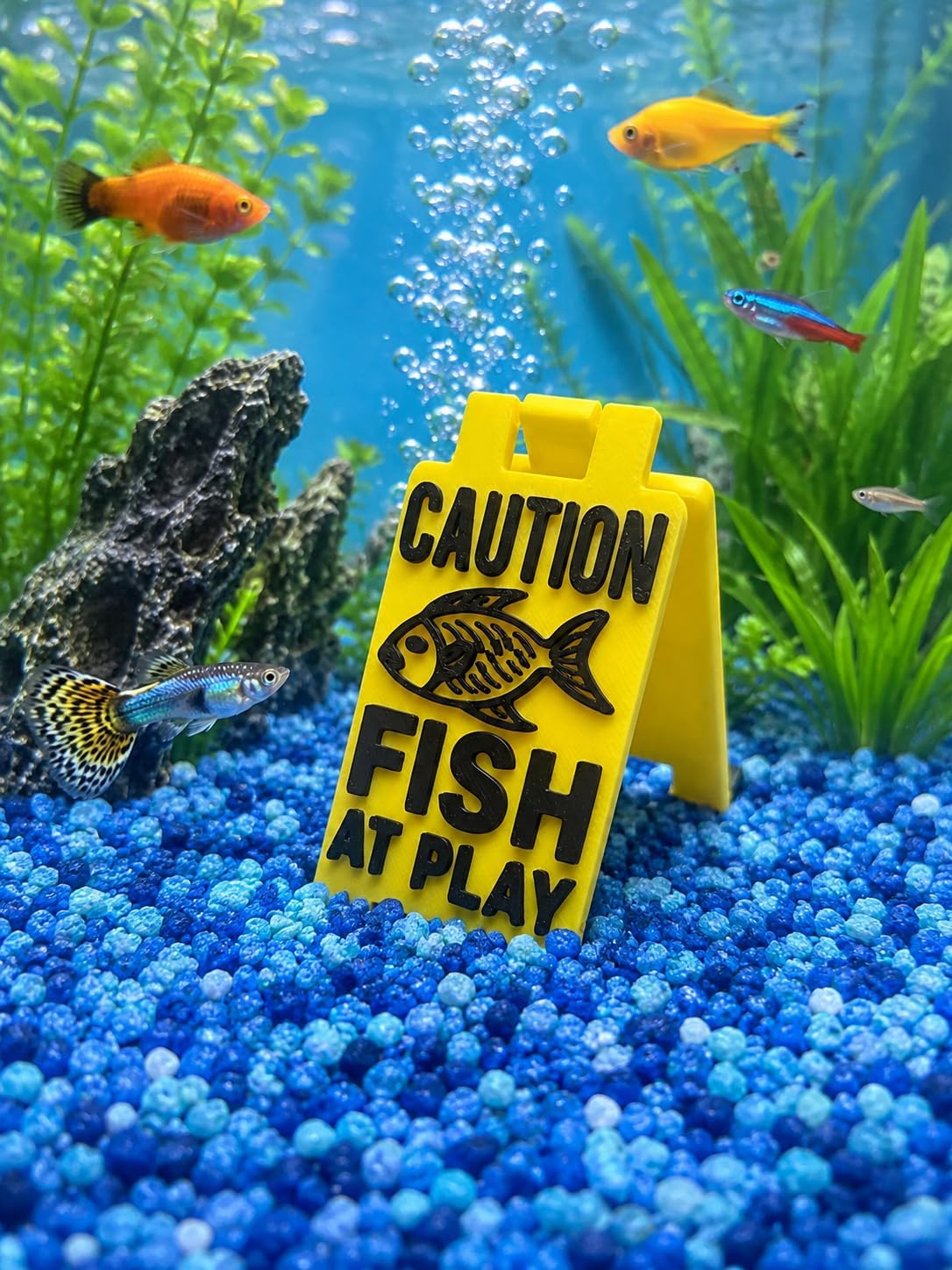 Funny Fish Tank Decor Caution Fish At Play Floor Decor