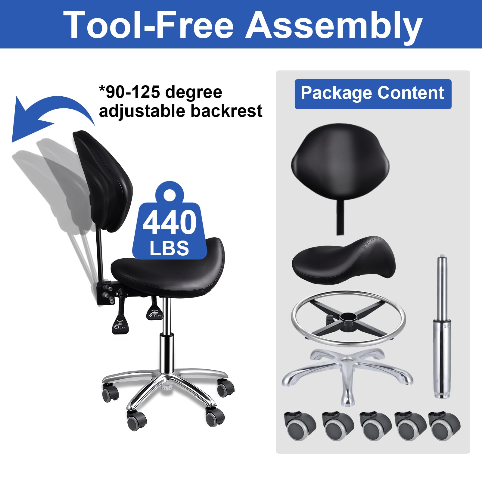Genérico Taburete con Respaldo y reposapiés, Giratorio hidráulico de Alta Resistencia, Altura Ajustable, Silla para salón, SPA, estética, masajes, clínica dentals y Oficina en casa - Negro
