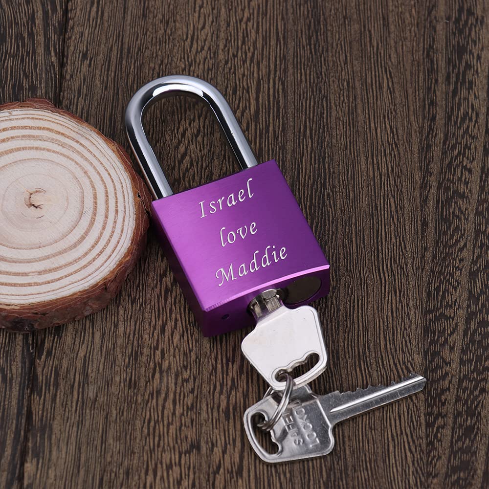 Dinikally Individually Engraved Love Lock, Personalized Name Lock with Key, Valentine's Day Gift, Free Engraving (Lavender)