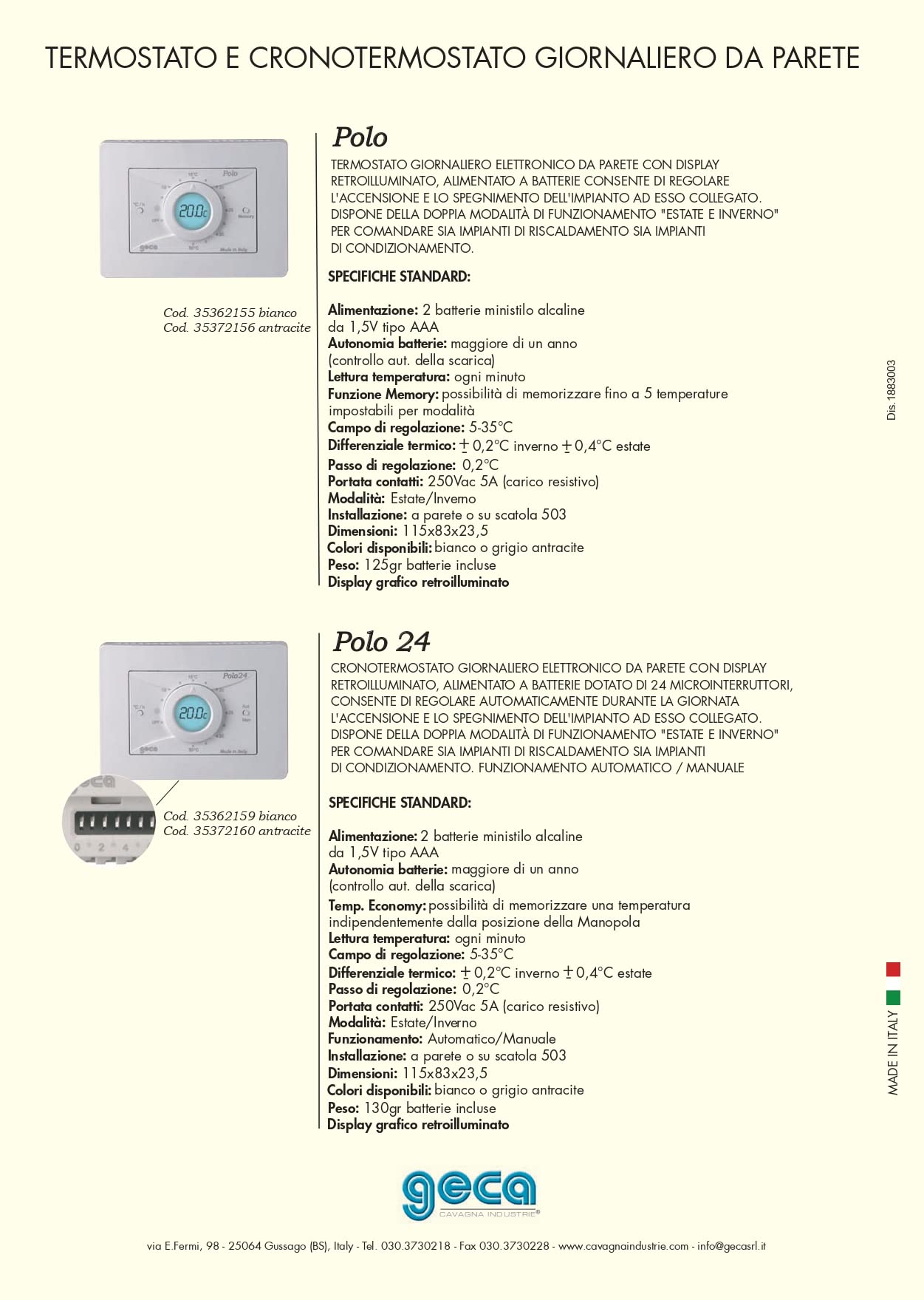 Cronotermostato Giornaliero Geca Polo24 Elettronico a Batterie da Parete (Nero)