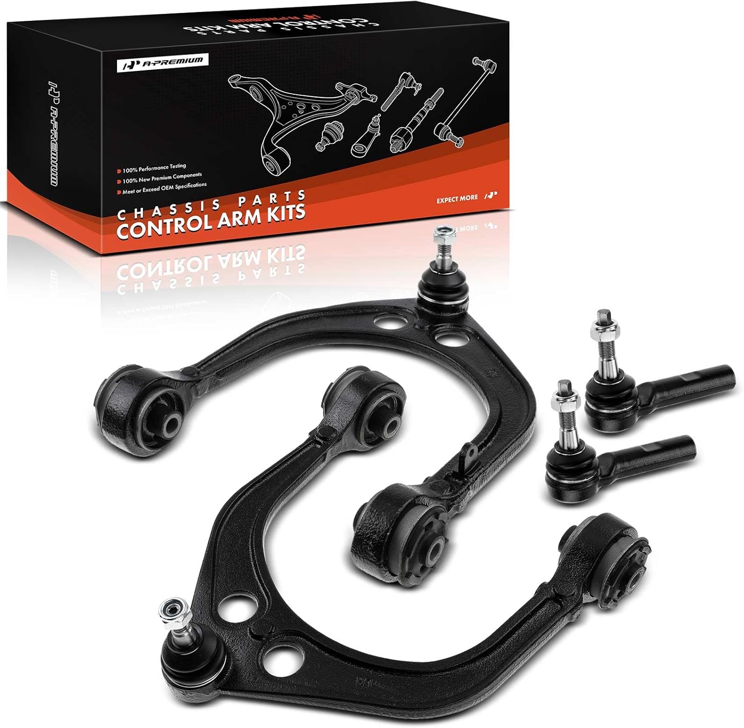 A-Premium Set of 4, Front Upper Control Arm, Outer Tie Rod End, Compatible with Dodge Charger 2006-2010, Challenger 2008-2010, Magnum 2005-2008, Chrysler 300 2005-2010, RWD Only