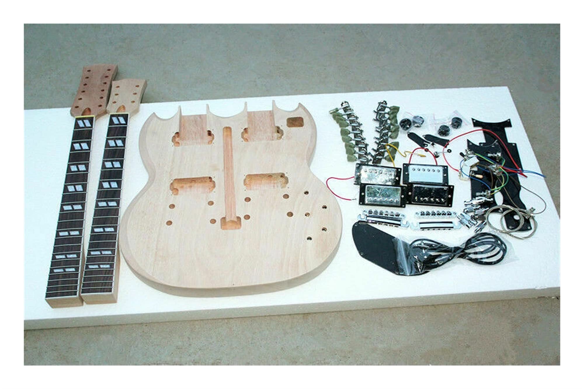 DIY Bausatz E-Gitarre 1 Set. DIY. Unfertige Doppelte Gitarrenhals Und Körpergitarrenset Alle Teile Unvollendeter Gitarrenbausat