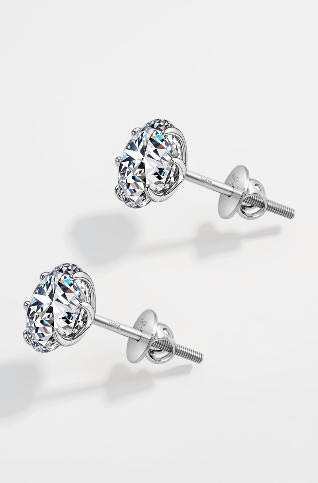 925 Silver Solitaire Screwback Stud Earrings | 92.5 Sterling Silver & Round Brilliant Cubic Zirconia Tops for Men Women