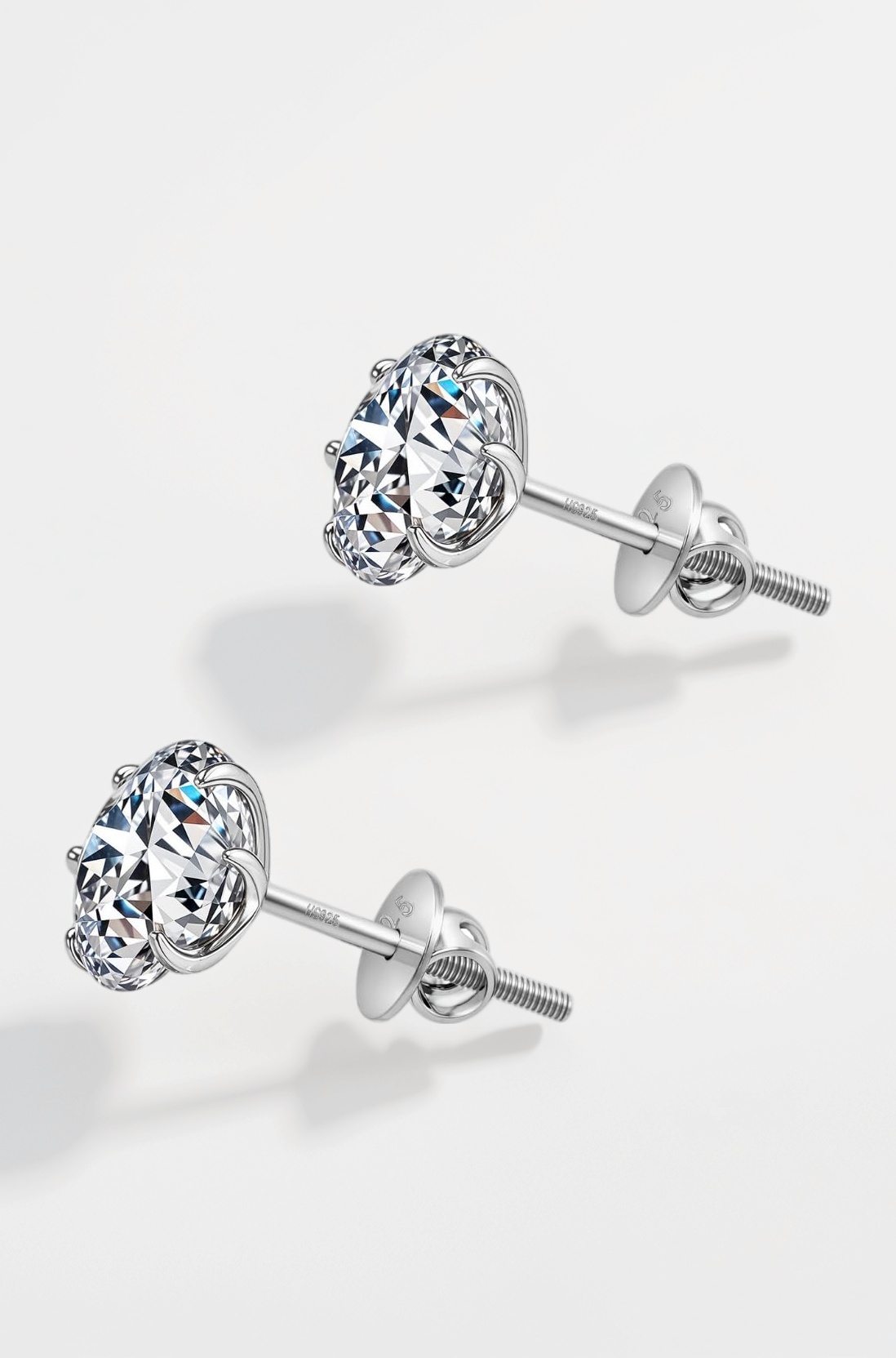 925 Silver Solitaire Screwback Stud Earrings | 92.5 Sterling Silver & Round Brilliant Cubic Zirconia Tops for Men Women