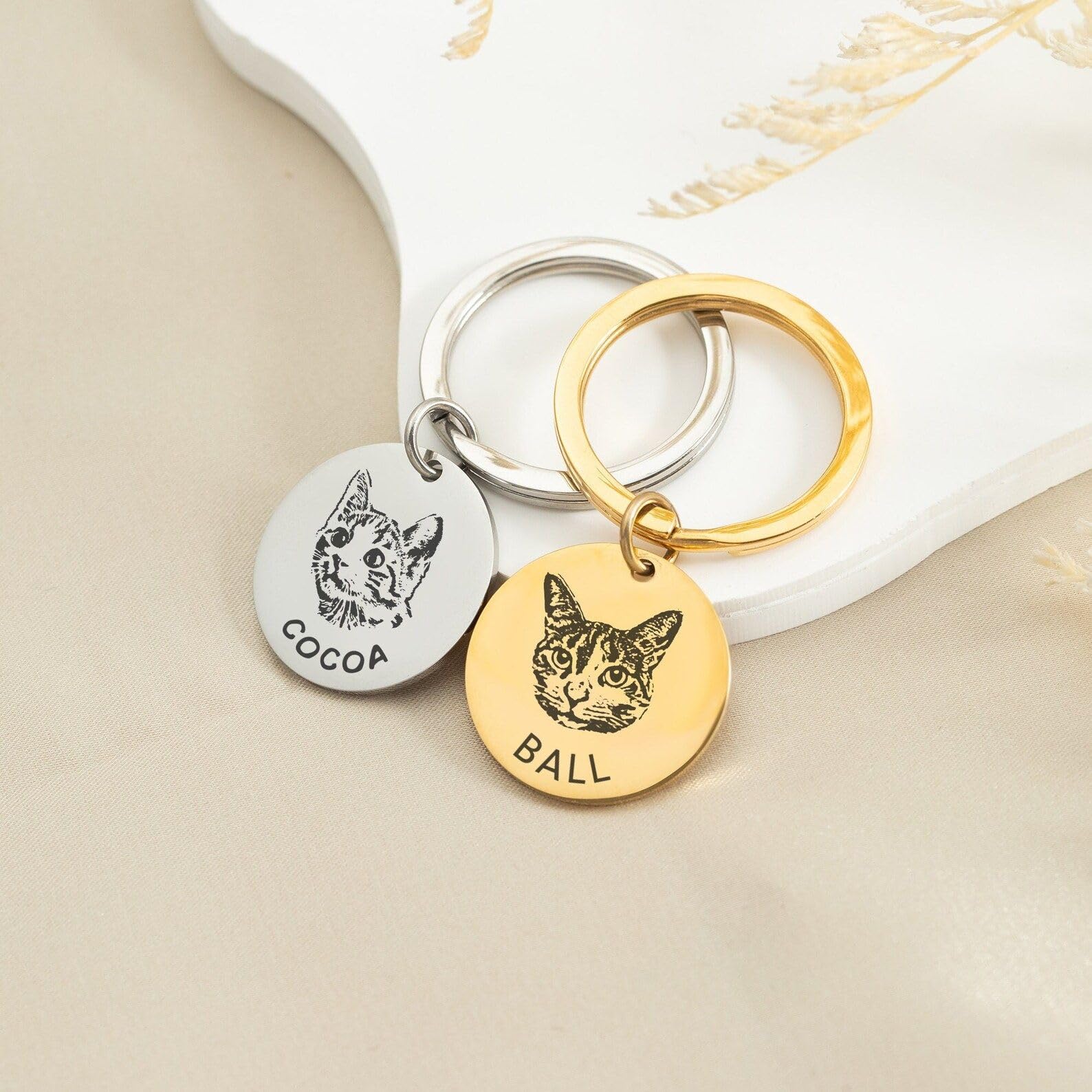 Grabado mascota foto Keyrings, personalizado mascota retrato llavero, personalizado imagen llavero, conmemorativo condolencias pérdida