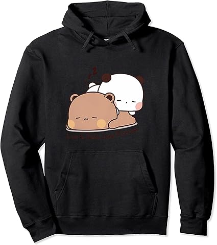 Kawaii Panda Beer Knuffel Bubu en Dudu Love Is Being Lazy Pogether Valentijnsdag Grappig Cadeau Unisex Pullover Hoodie, Blauw, XXL