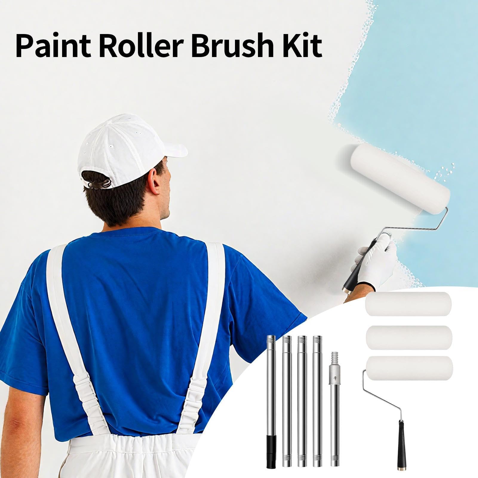 Set di rulli professionali con manico estensibile, ideale per pareti, porte in pelliccia, per applicazioni in lattice e macchie, strumenti per pittura per interni ed esterni