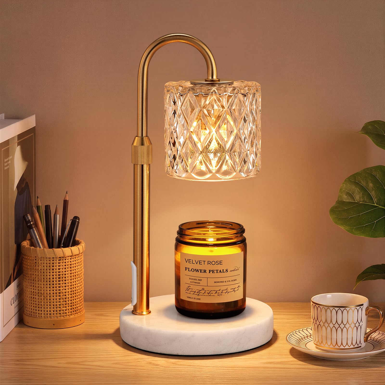 Marble Candle Warmer Lamp with Timer, Birthday Gifts for Women, Room Decor