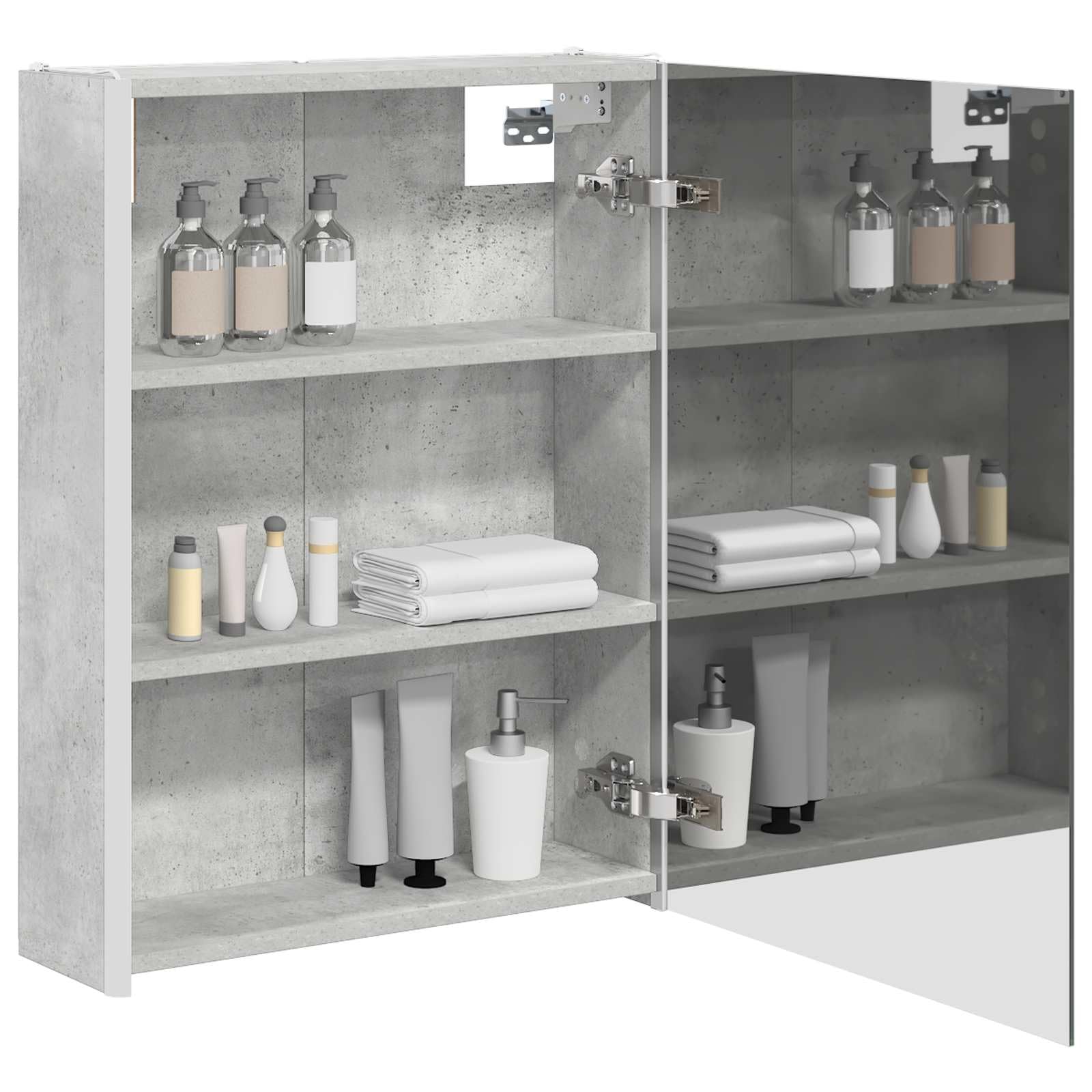 Szafka łazienkowa z lustrem betonowym, szara, 53,5 x 15,5 x 70 cm, materiał drewnopochodny z oświetleniem LED, montaż na ścianie, schowek, regał, regulowane półki do łazienki, toalety dla