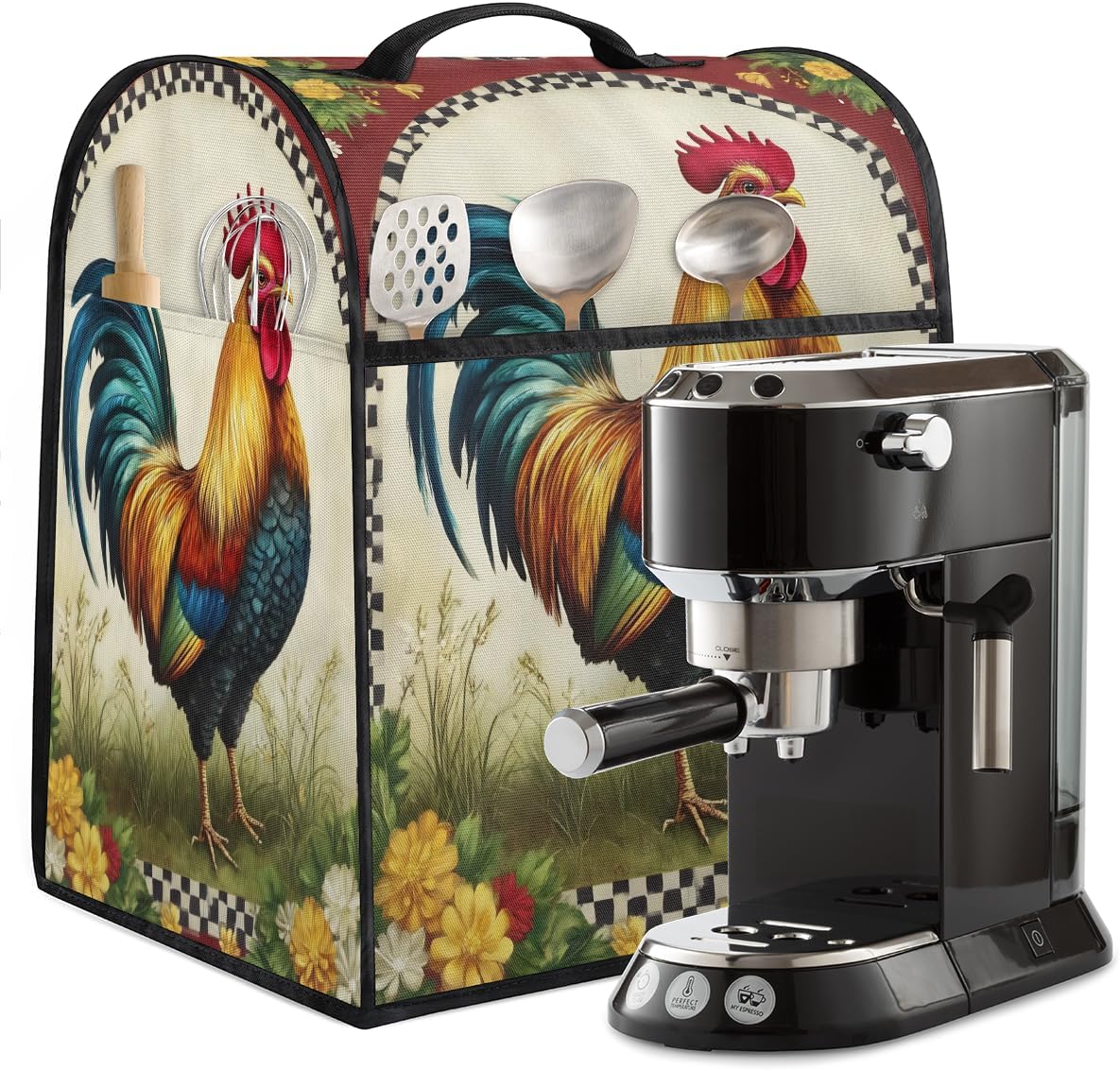 Kitchen Aid Mixer Dust Cover - Dust Cover for Stand Mixer Coffee Maker with Top Handle and Pockets Protective Covers Large for Extra Accessories 6-8 Quarts(Rooster)