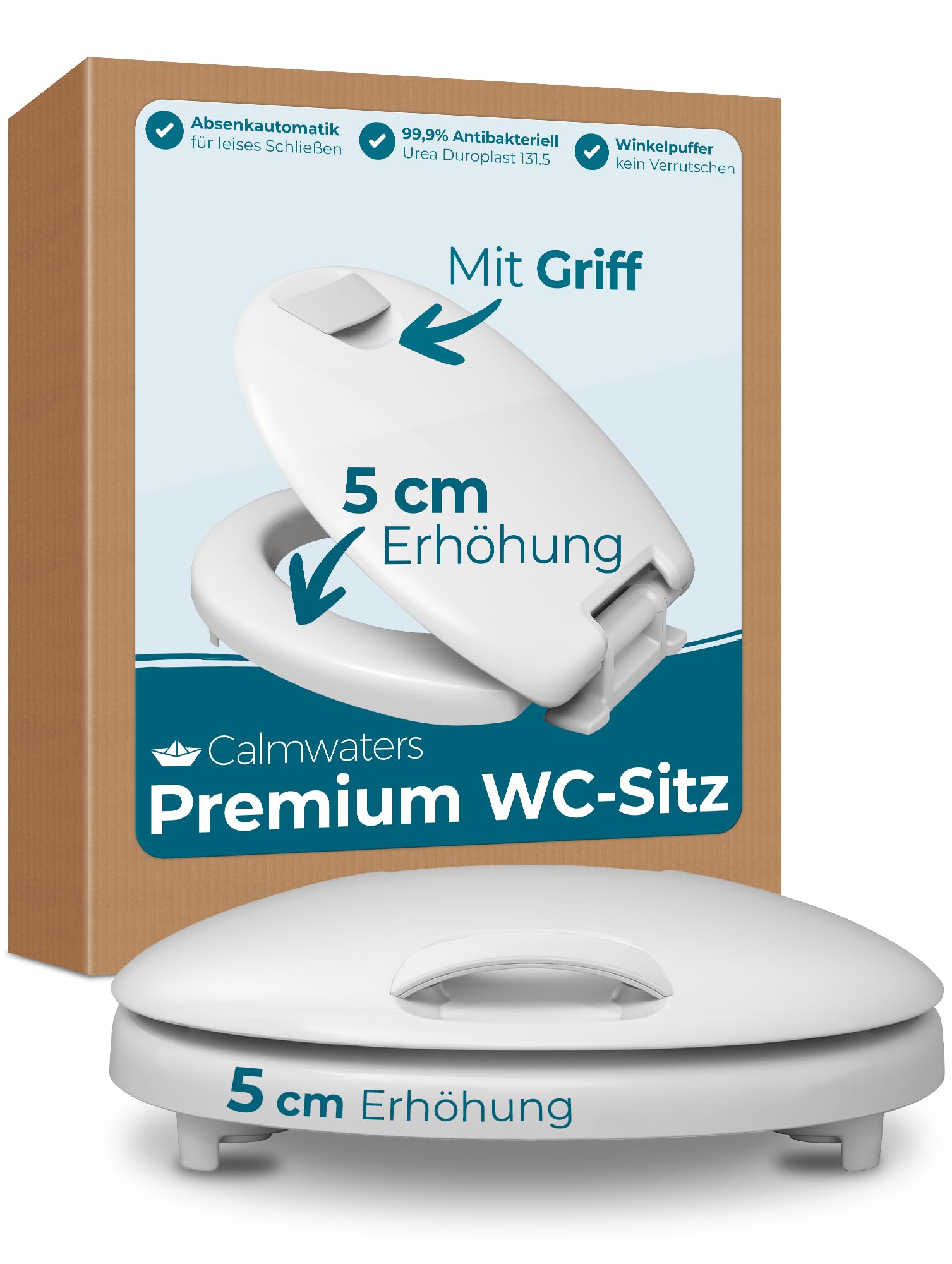 Calmwaters WC-Sitz: +5 cm Erhöhung, antibakteriell, oval (Duroplast)