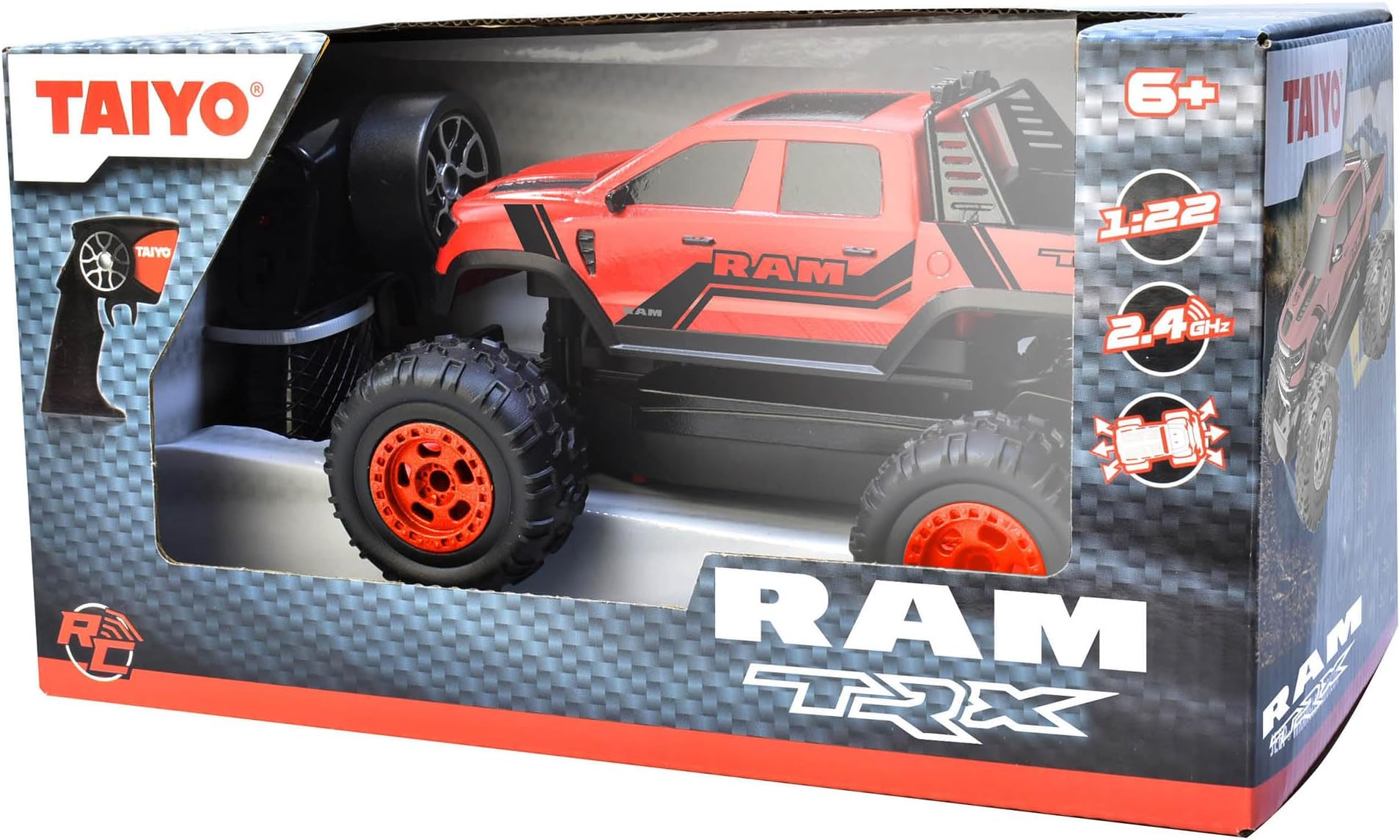 Ram TRX Pickup 1:22 Scale R/C - Red - Taiyo, 2.4GHz, Remote Control Vehicle, Authentic Design Truck, Controller, Battery Powered Hobby Car