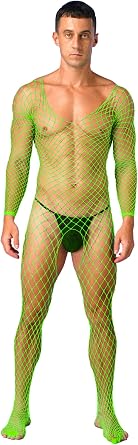 Jugaoge Mens Fishnet See Through Stockings Lingerie Sexy Full Body Bodysuits Lingerie Nightwear