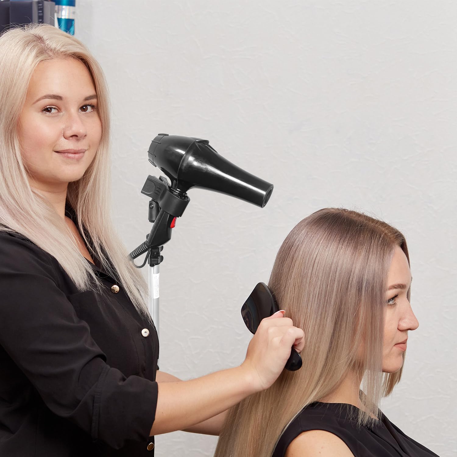 Support de sèche-cheveux mains libres avec rotation à 360 degrés, support de sèche-cheveux réglable avec trépied et clip universel, support rotatif à 360 degrés pour salle de bain, coiffeuse, salle de